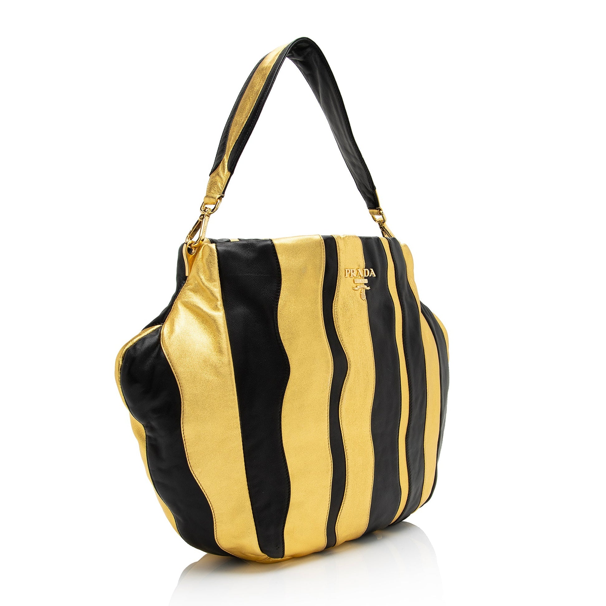 Prada Metallic Nappa Waves Medium Shoulder Bag (SHF-23173)