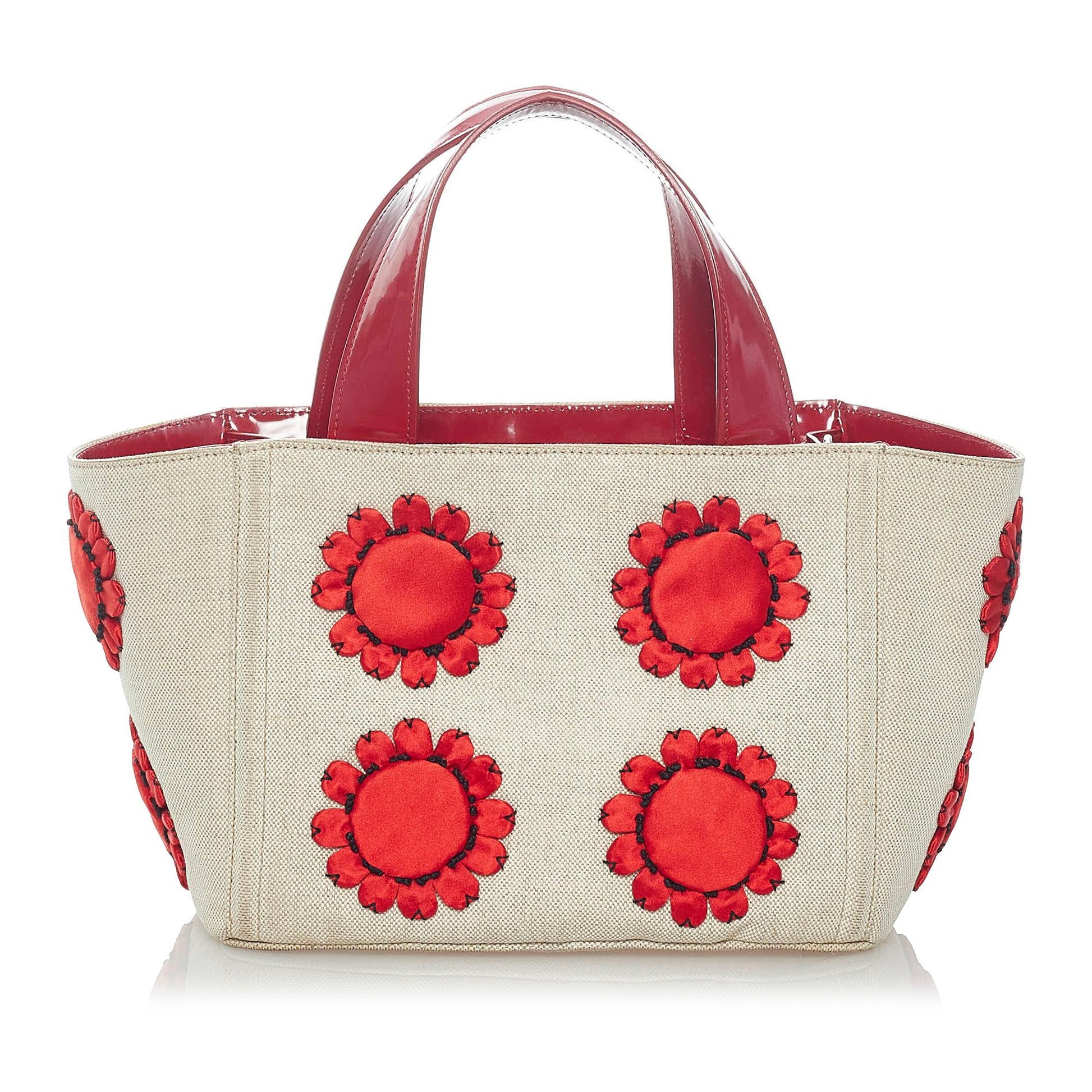 Prada Mistolino Floral Basket Canvas Handbag (SHG-33528)