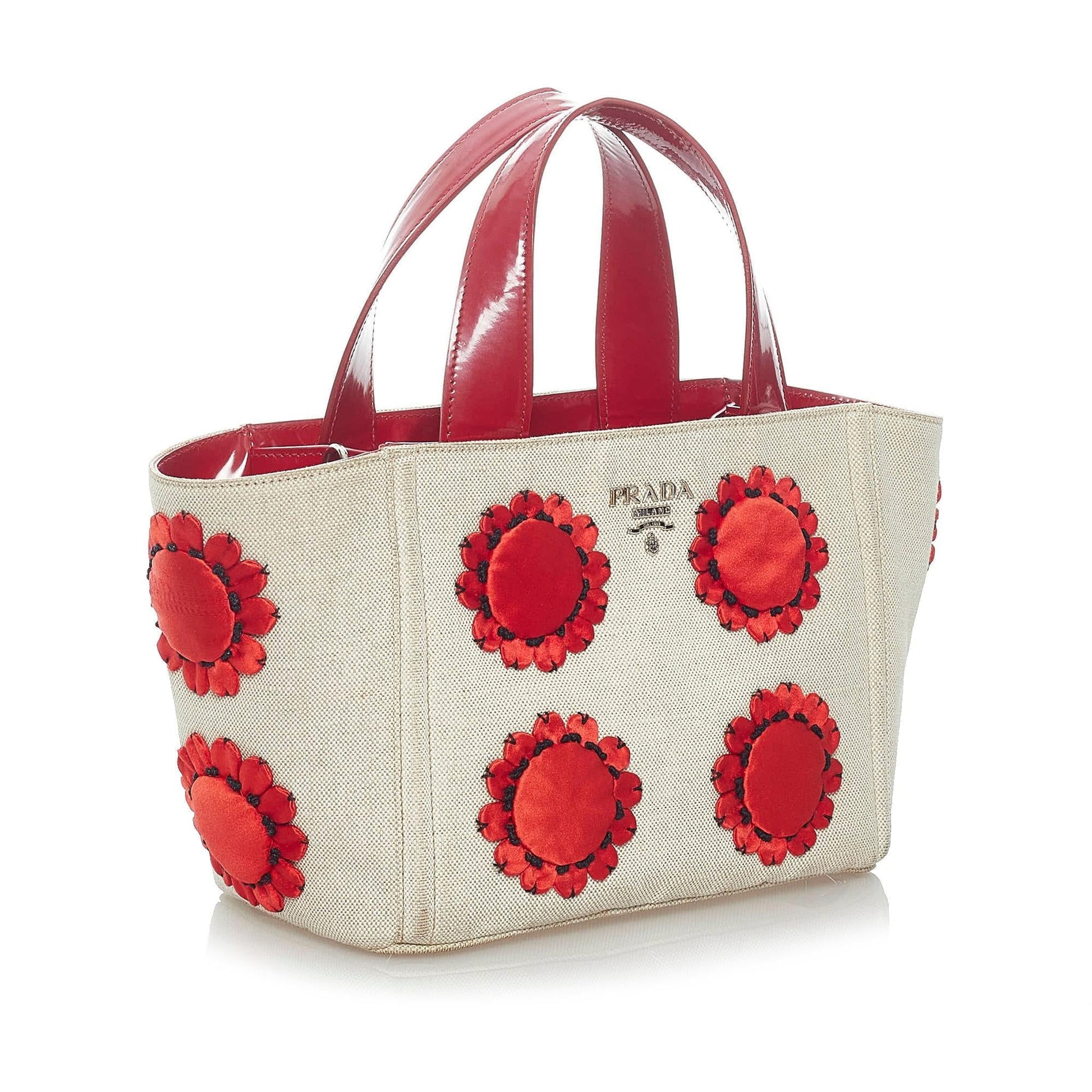 Prada Mistolino Floral Basket Canvas Handbag (SHG-33528)