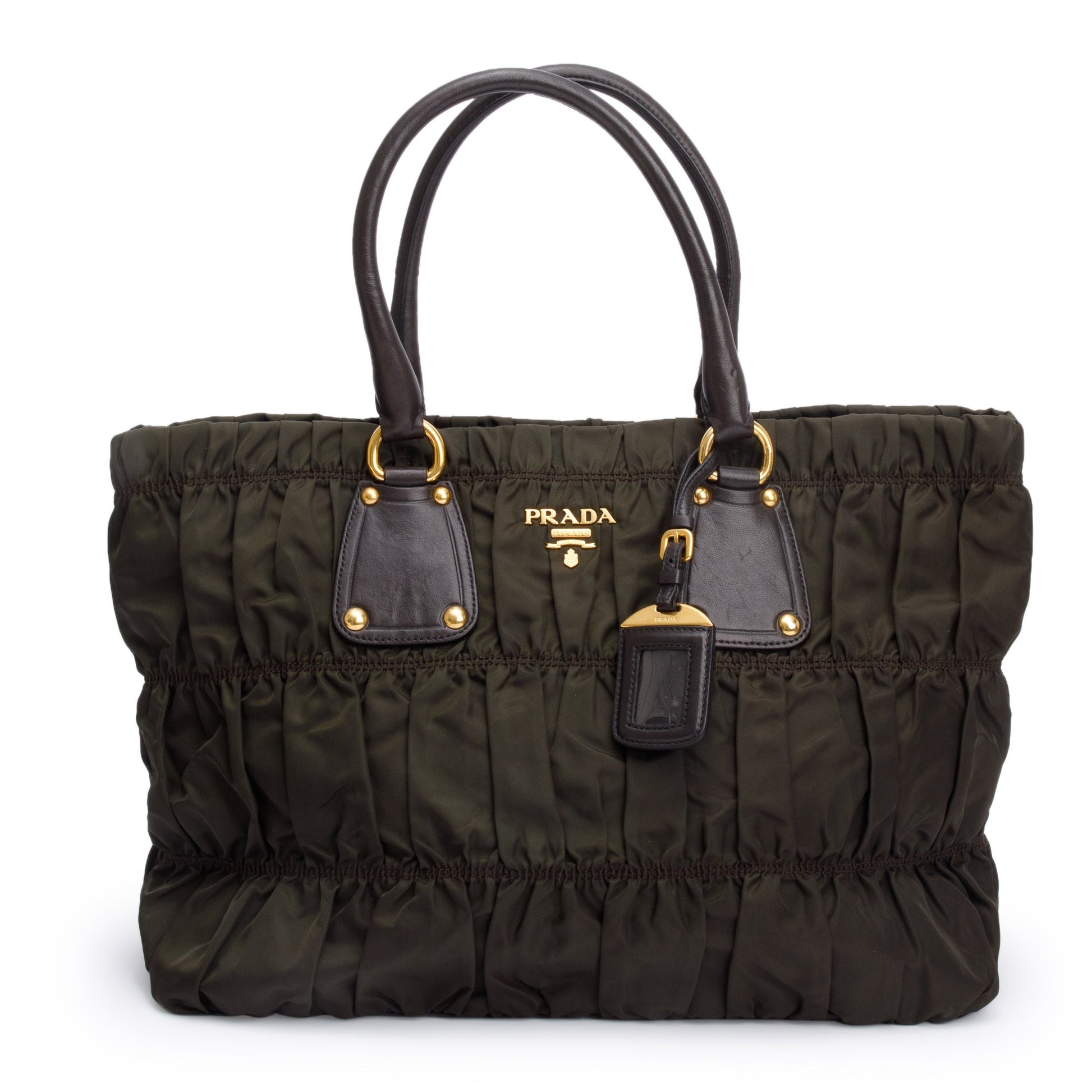 Prada Olive Green Tessuto Nylon Gauffre Quilted Tote