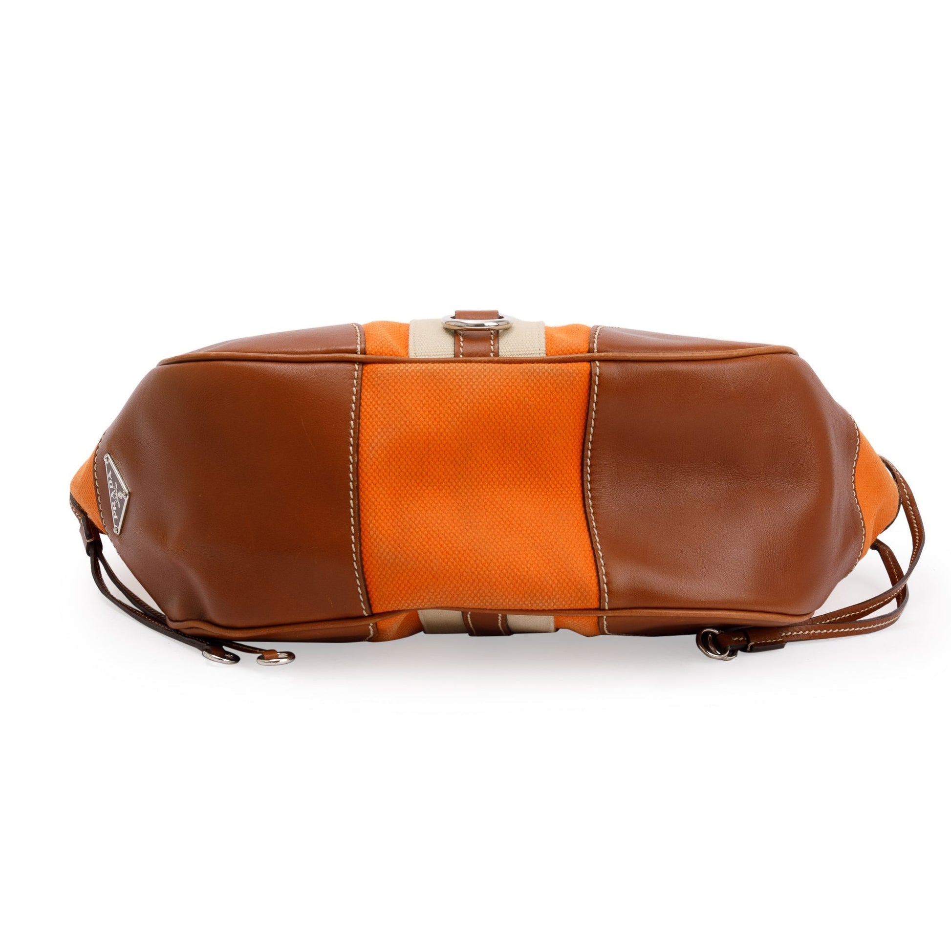 Prada Orange Canapa Vitello Leather Darwstring Hobo