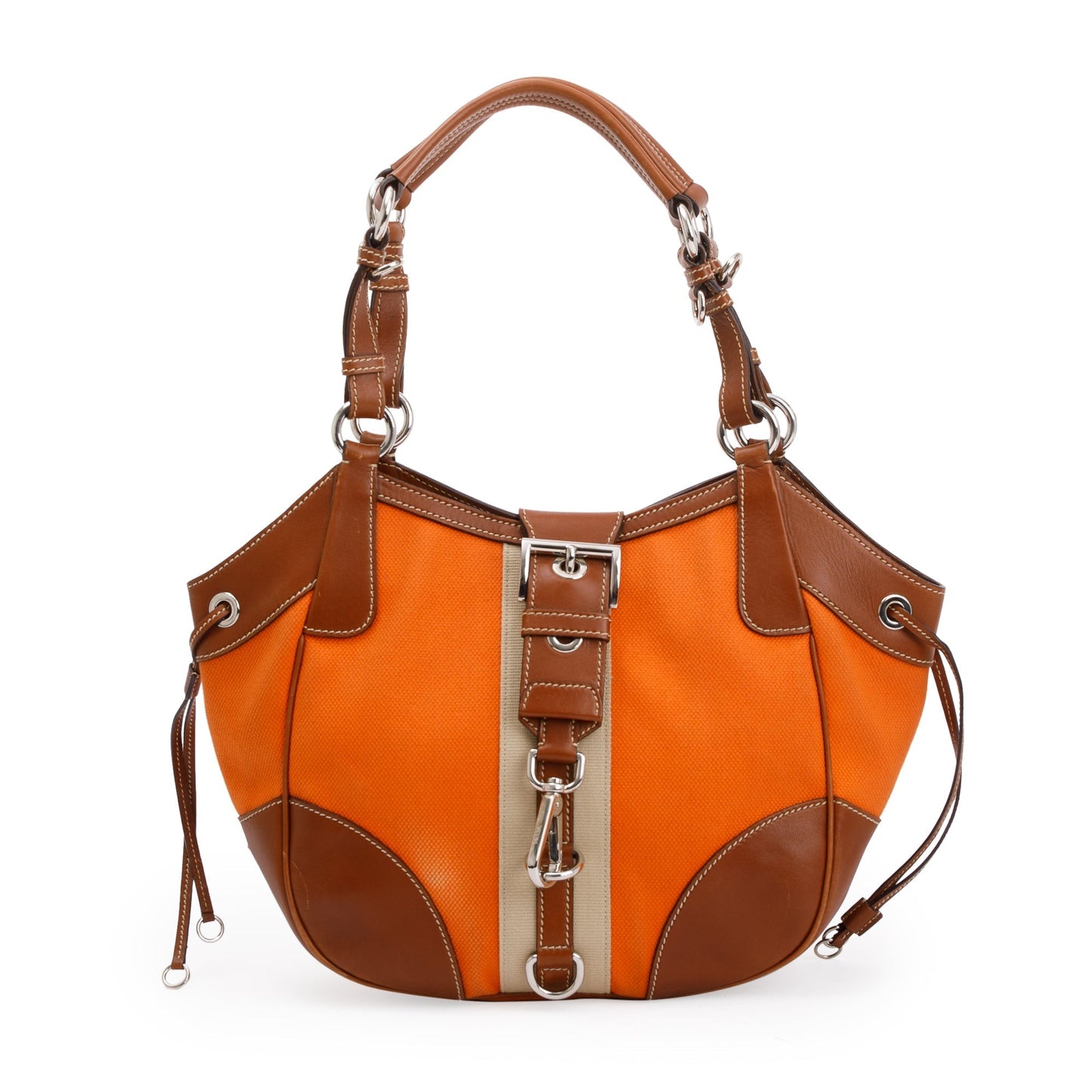 Prada Orange Canapa Vitello Leather Darwstring Hobo