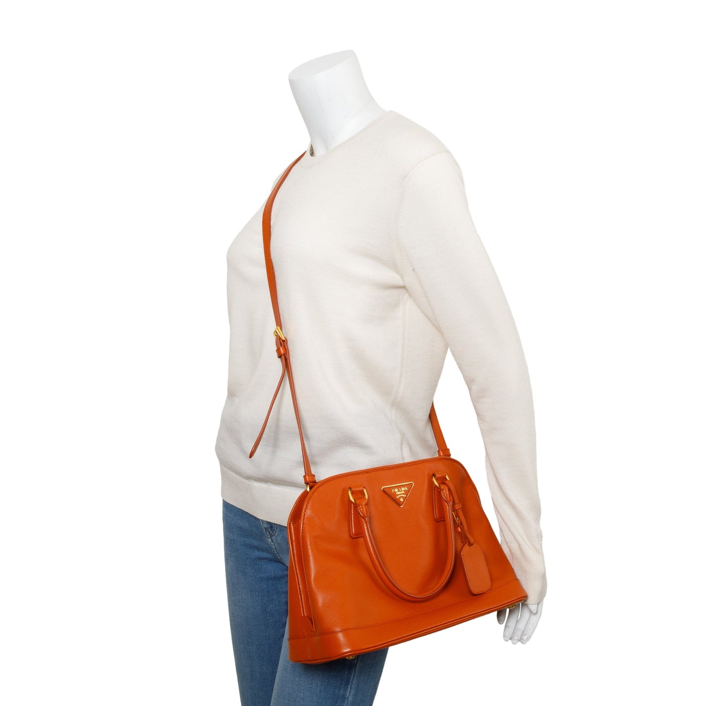 Prada Orange Saffiano Lux Medium Open Promenade Tote