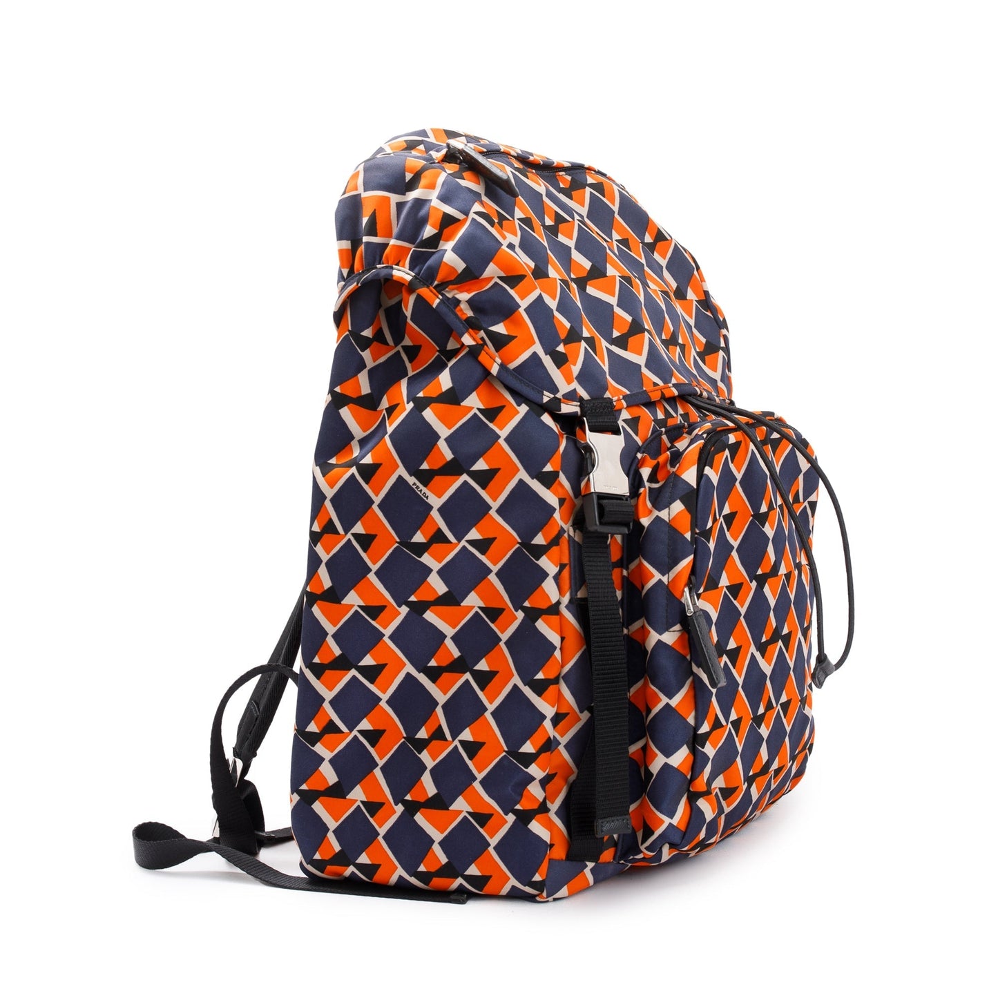 Prada Orange/Navy Tessuto Stampato Double Buckle Backpack