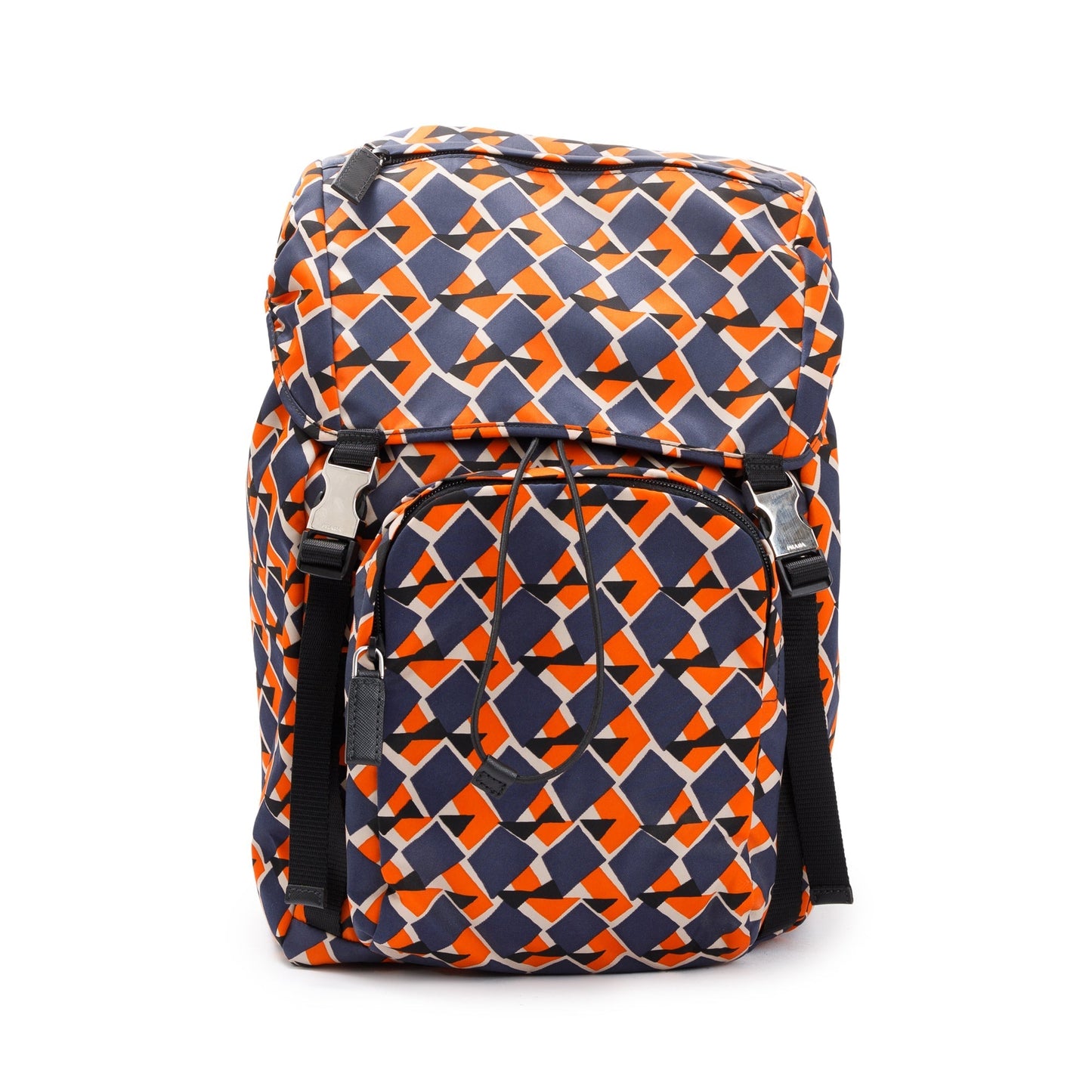 Prada Orange/Navy Tessuto Stampato Double Buckle Backpack