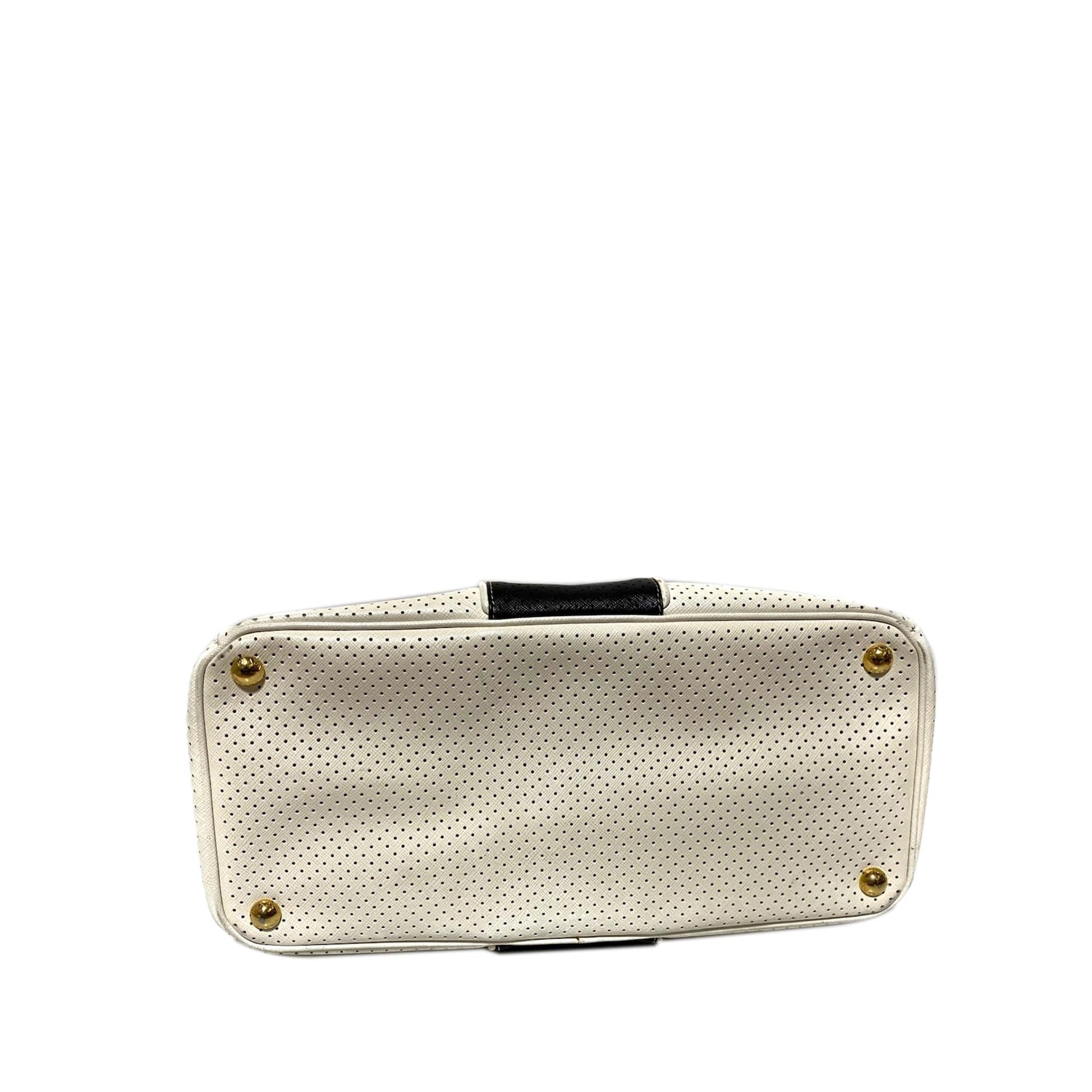 Prada Perforated Saffiano Fori Striped Handbag (SHG-36566)