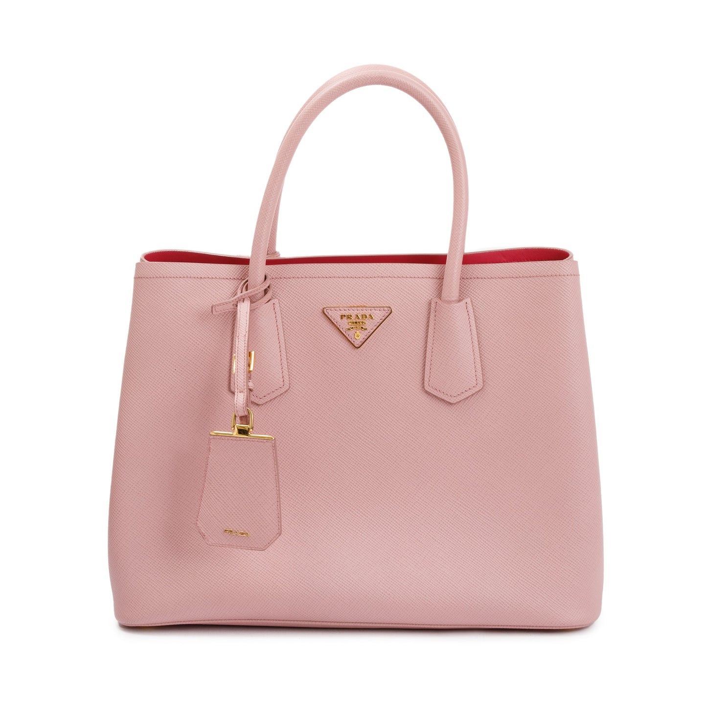 Prada Pink Saffiano Lux Medium Cuir Double Tote
