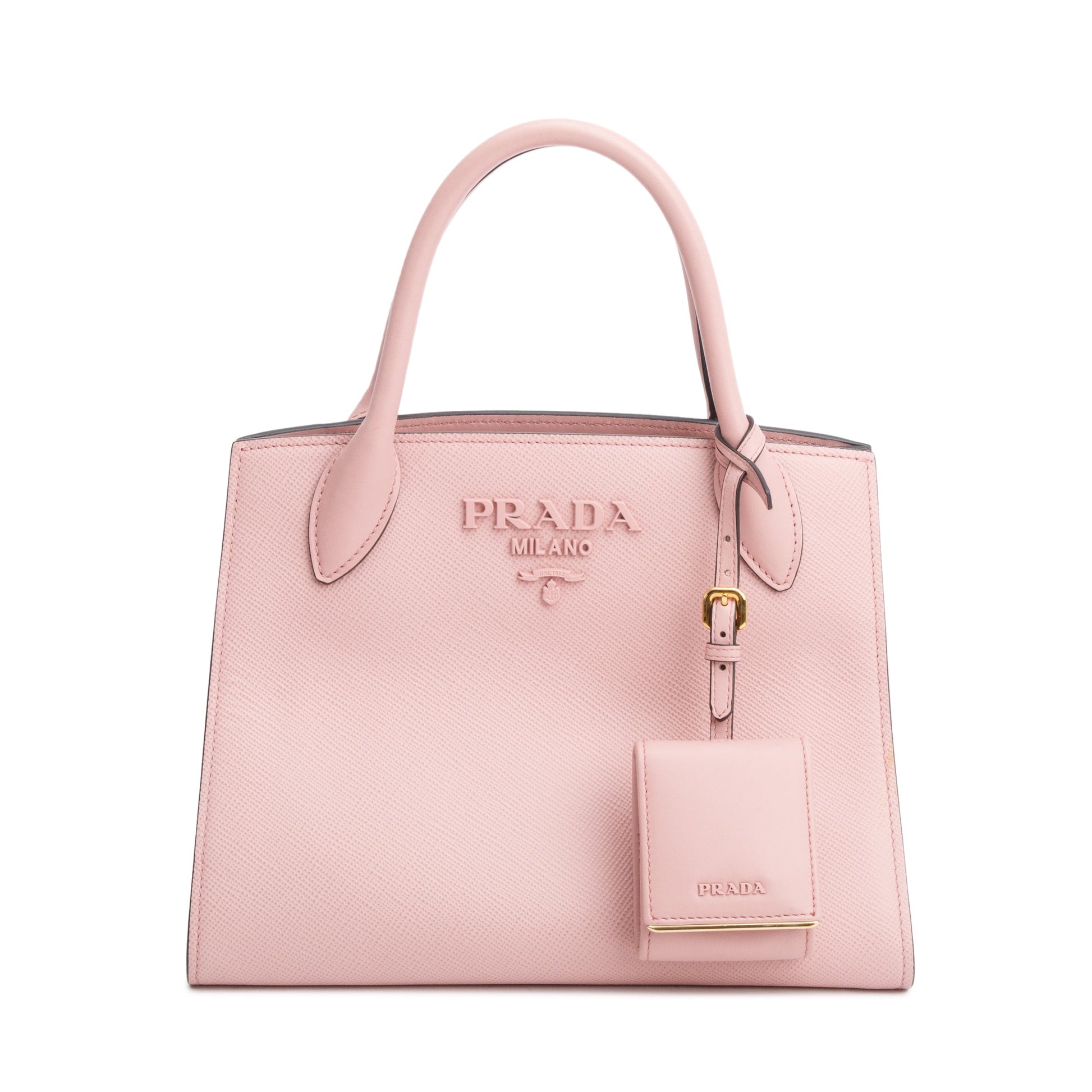 Prada Pink Saffiano Lux Small Monochrome Top Handle Tote