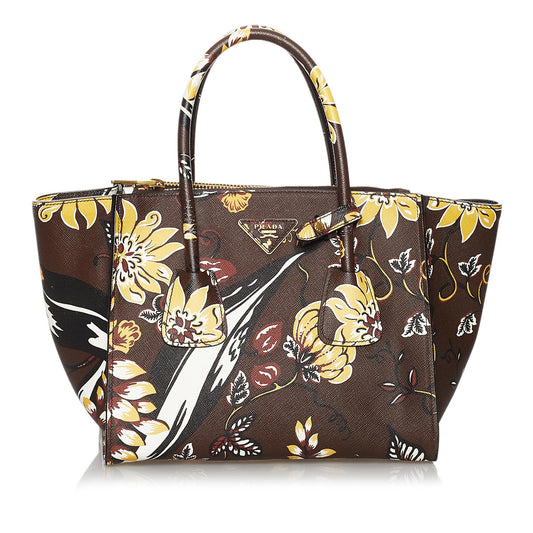 Prada Printed City Calf Double Zip Satchel (SHG-29826)