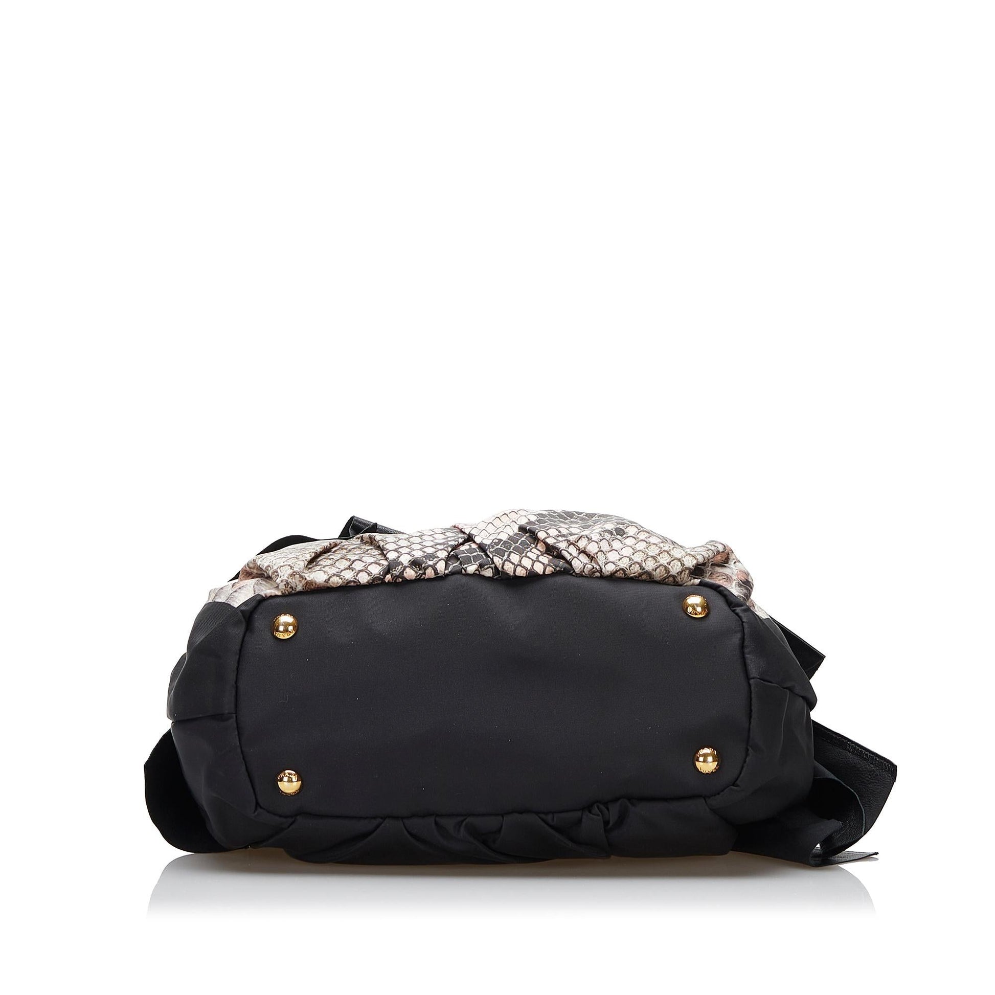Prada Python Print Bow Tessuto Handbag (SHG-HElyI4)
