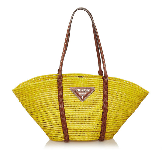 Prada Raffia Basket Tote Bag (SHG-36698)