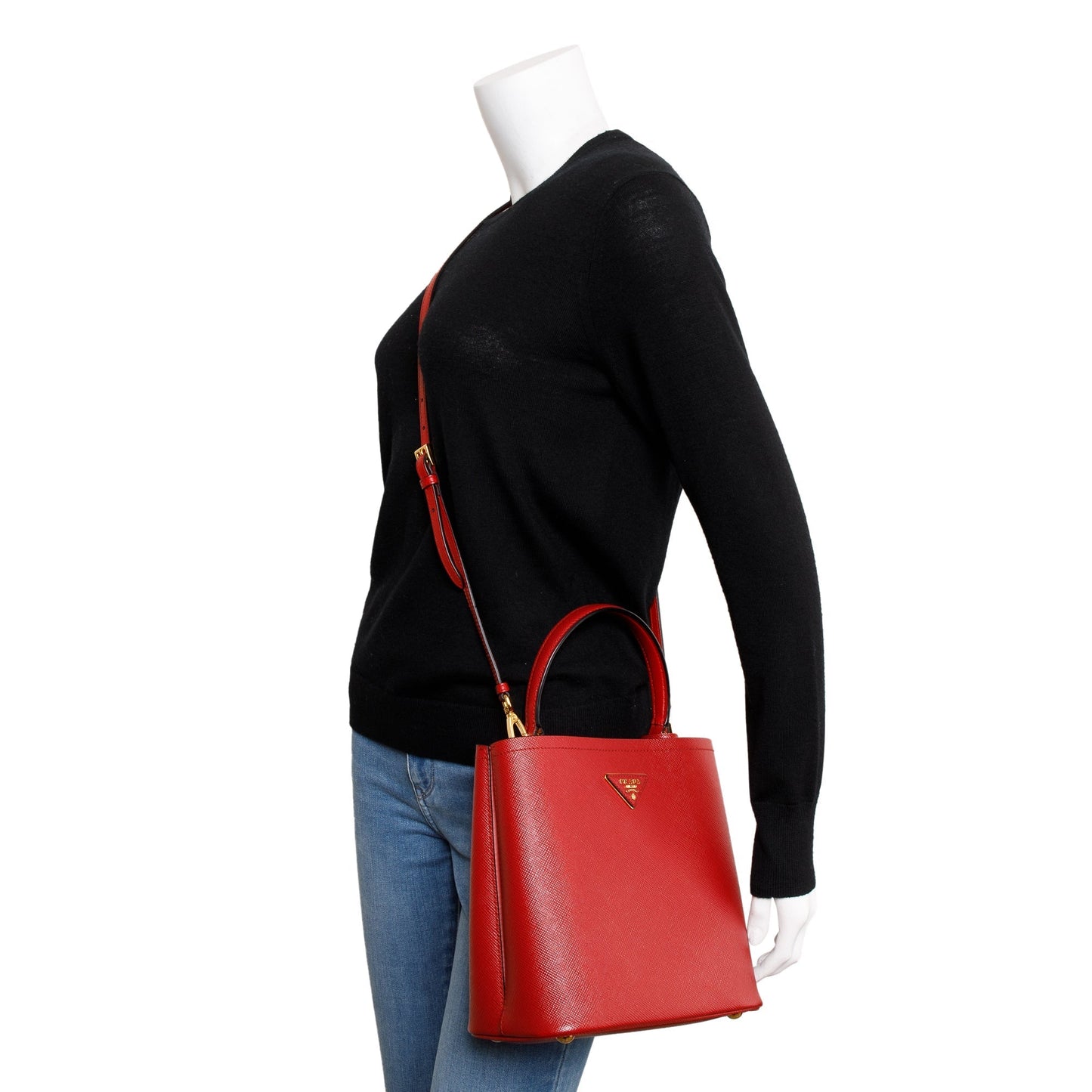 Prada Red Saffiano Cuir Medium Panier Bag