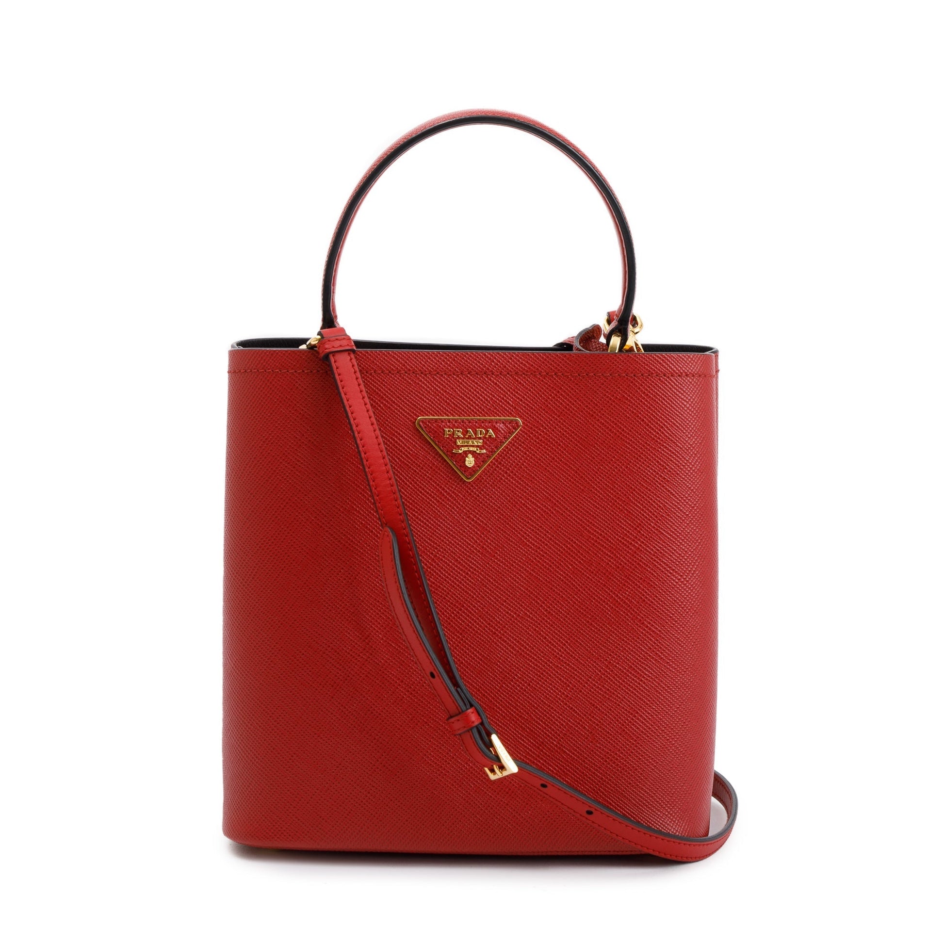 Prada Red Saffiano Cuir Medium Panier Bag
