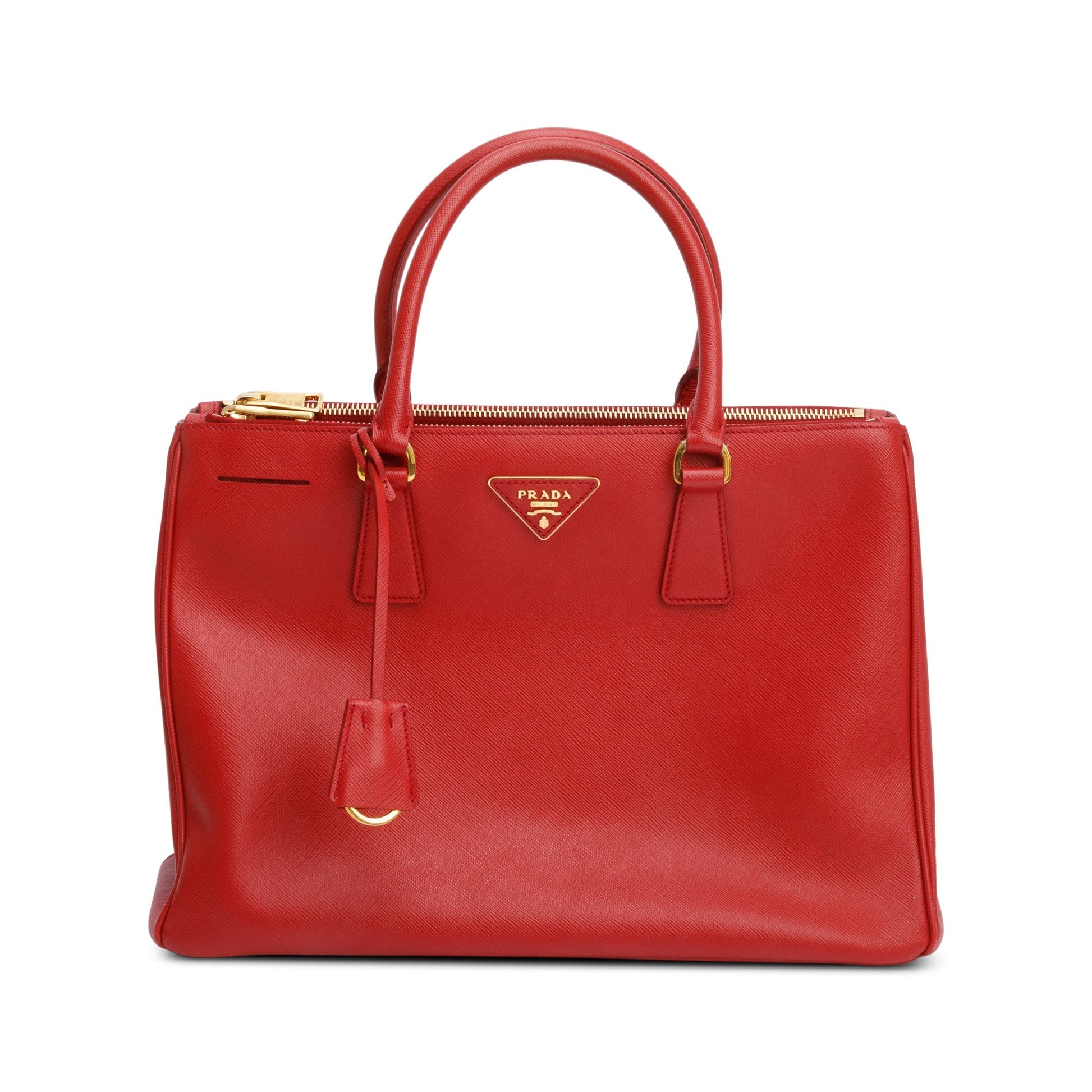 Prada Red Saffiano Lux Medium Double Zip Galleria Tote