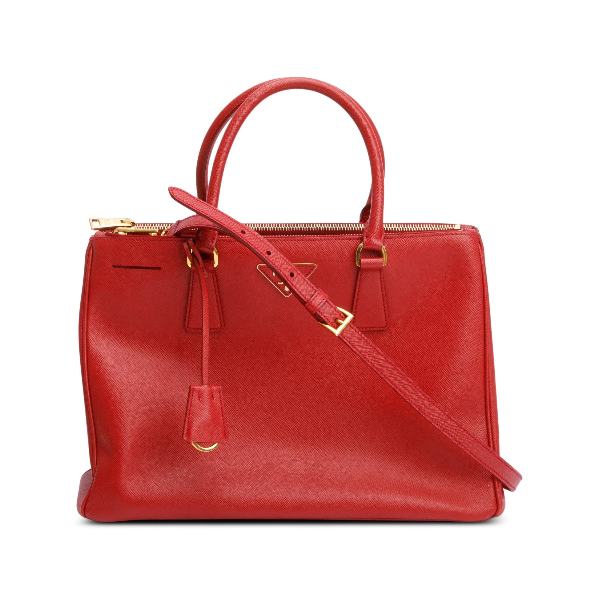 Prada Red Saffiano Lux Medium Double Zip Galleria Tote