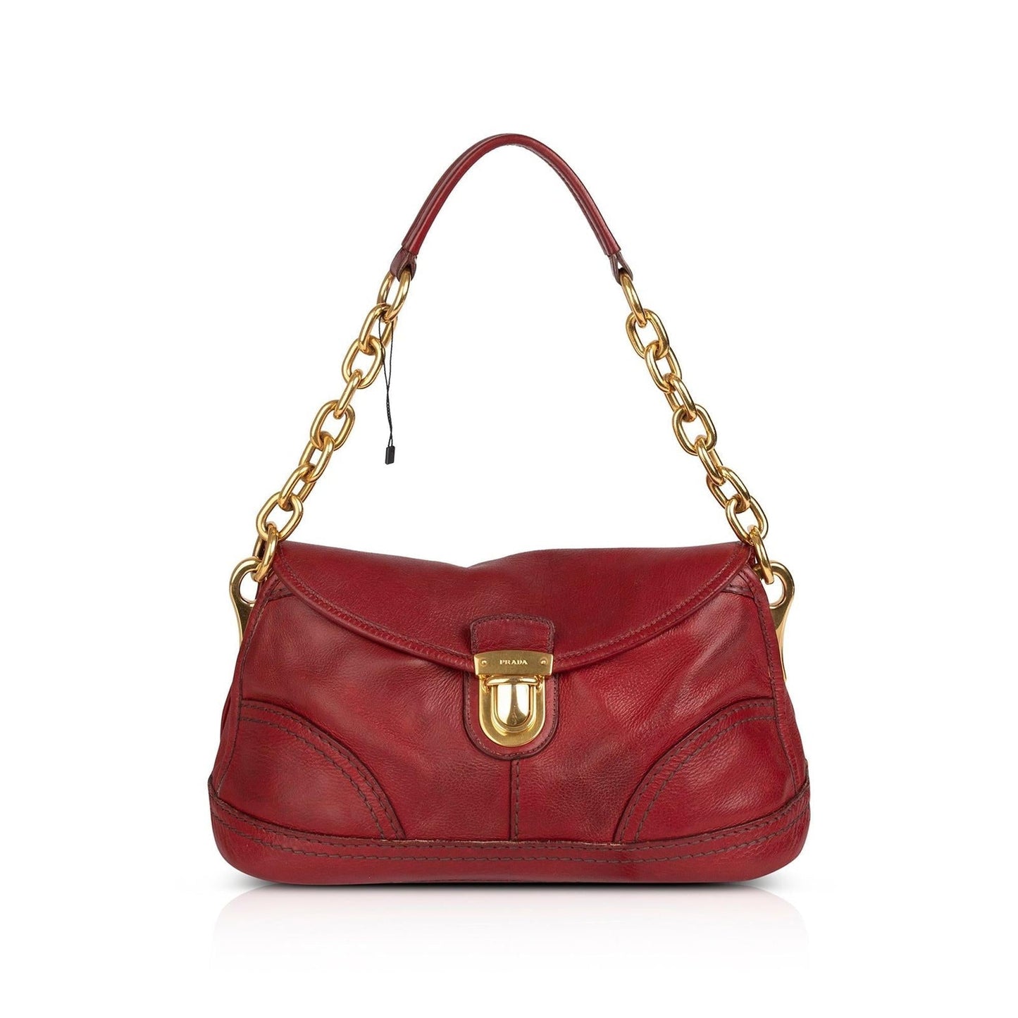 Prada Red Vitello Daino Chain Shoulder Bag