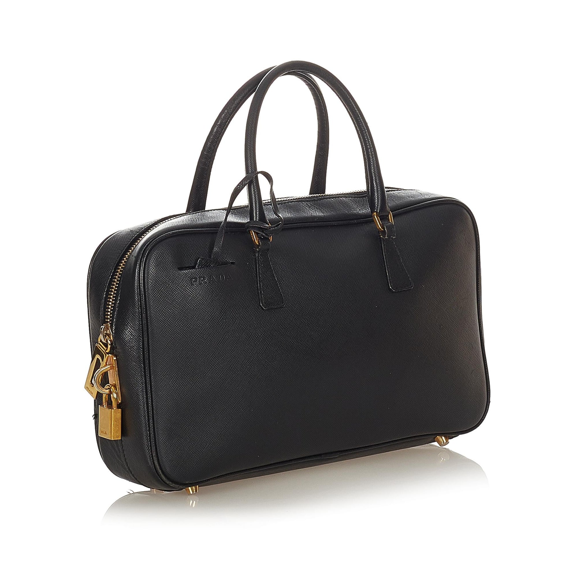 Prada Saffiano Bauletto Handbag (SHG-23263)