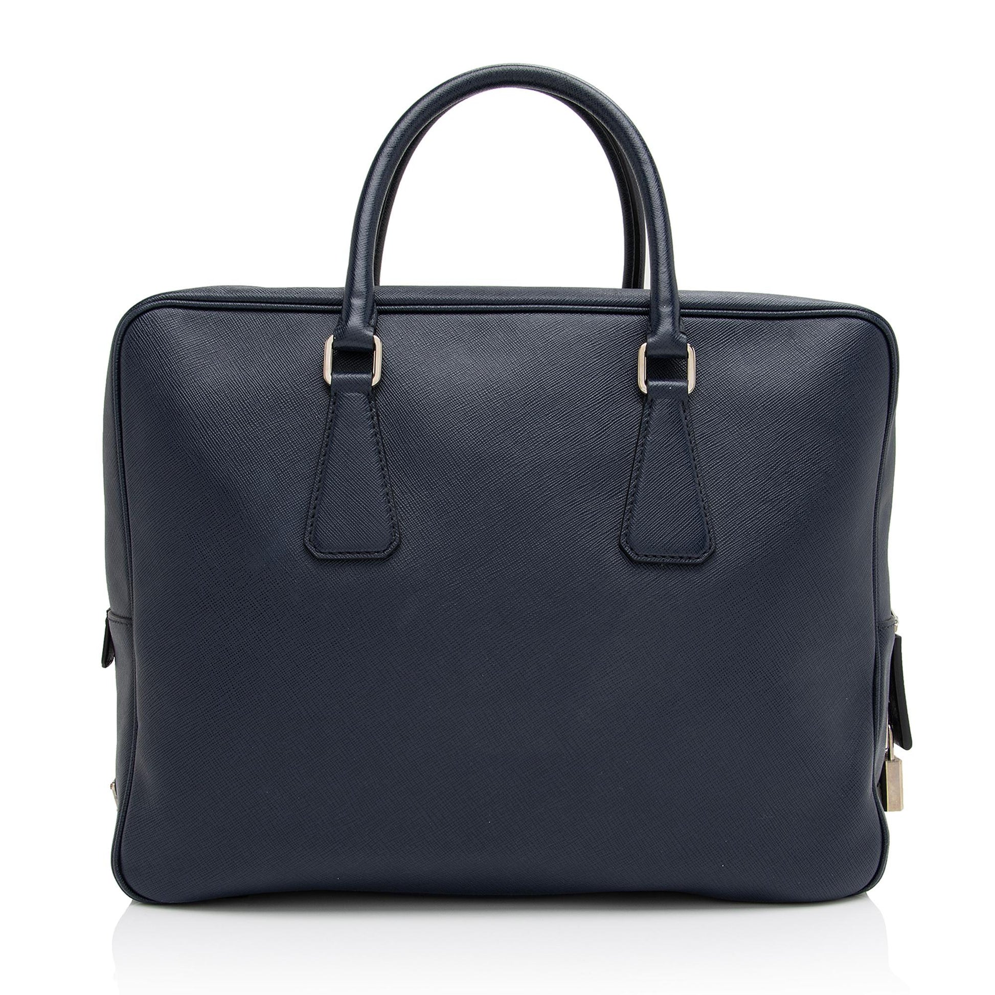 Prada Saffiano Borsa Da Viaggio Travel Briefcase (SHF-KwCbKA) Luxury Handbag