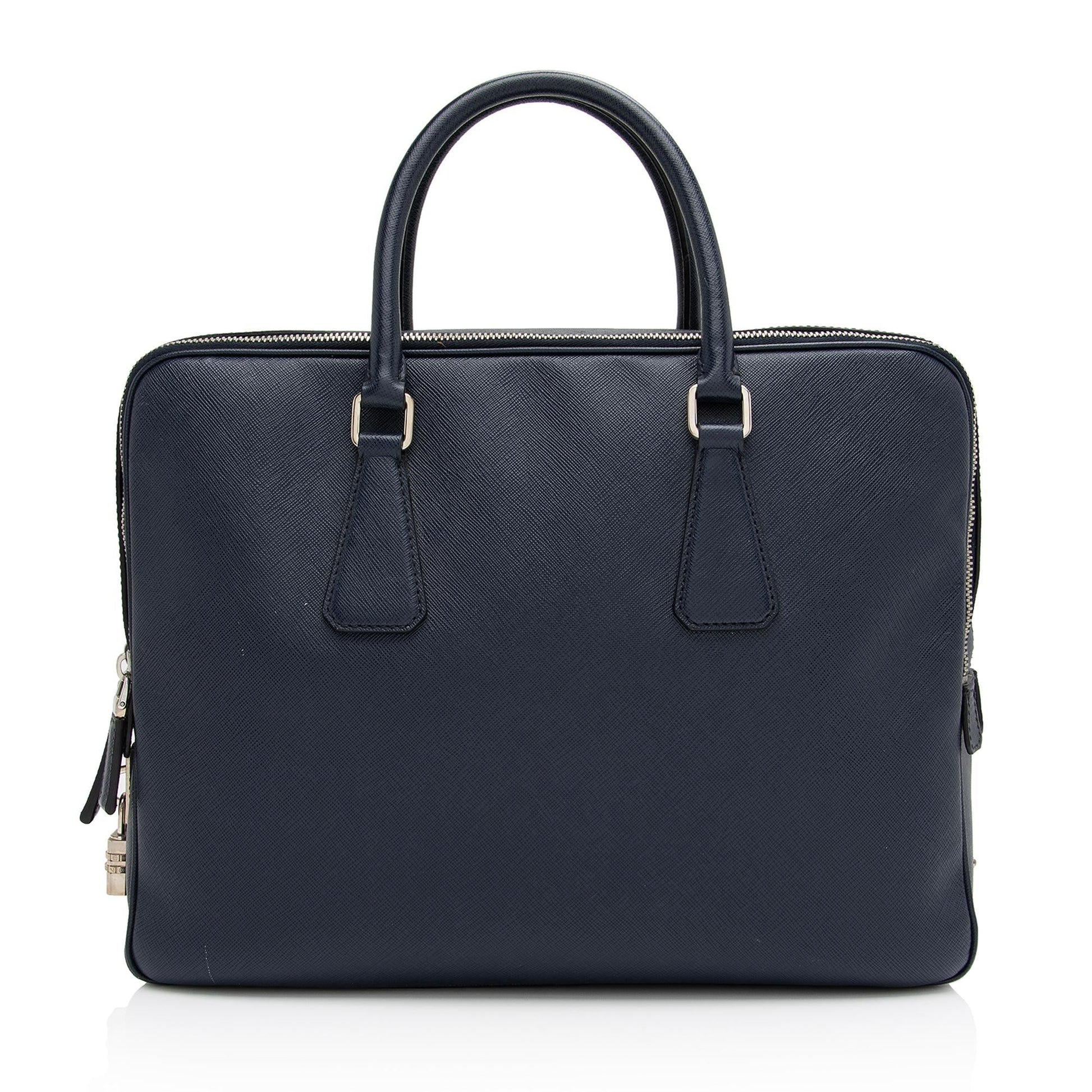 Prada Saffiano Borsa Da Viaggio Travel Briefcase (SHF-KwCbKA) Luxury Handbag