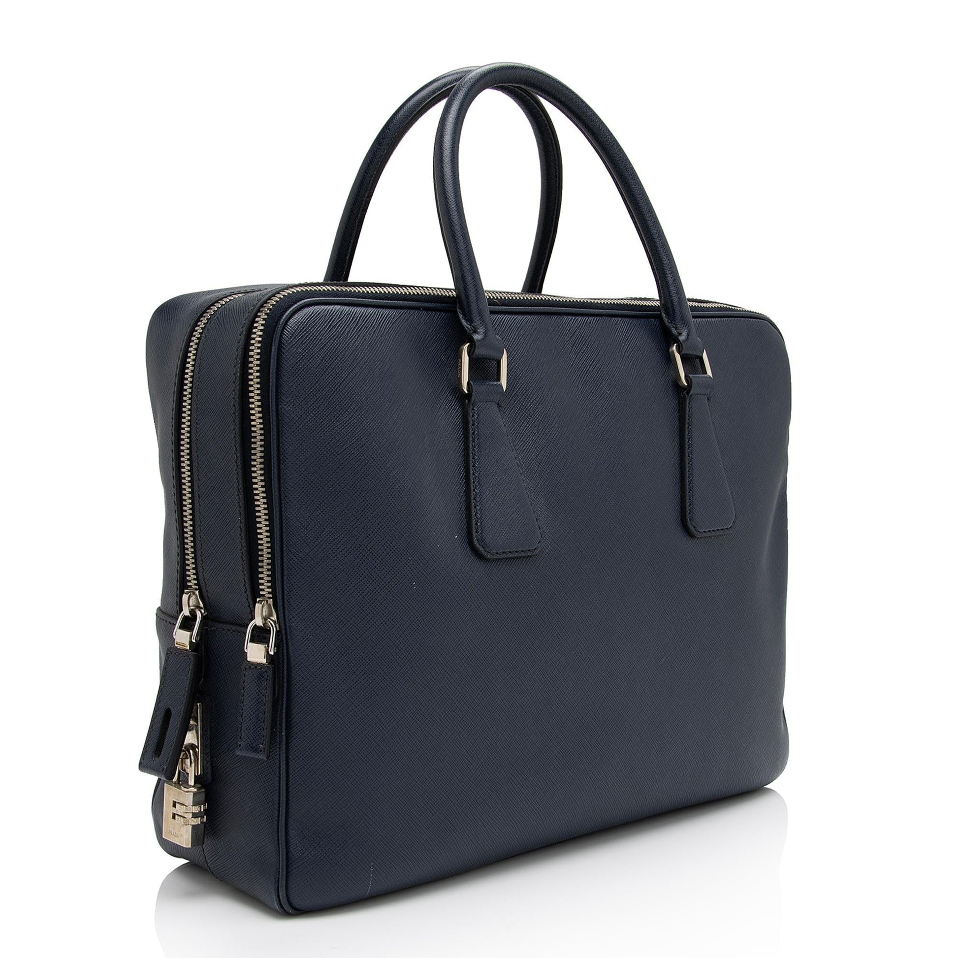 Prada Saffiano Borsa Da Viaggio Travel Briefcase (SHF-KwCbKA) Luxury Handbag