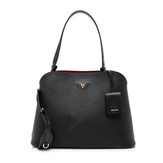 Prada Saffiano Cuir Leather Matinee Shoulder Bag (SHF-23633)