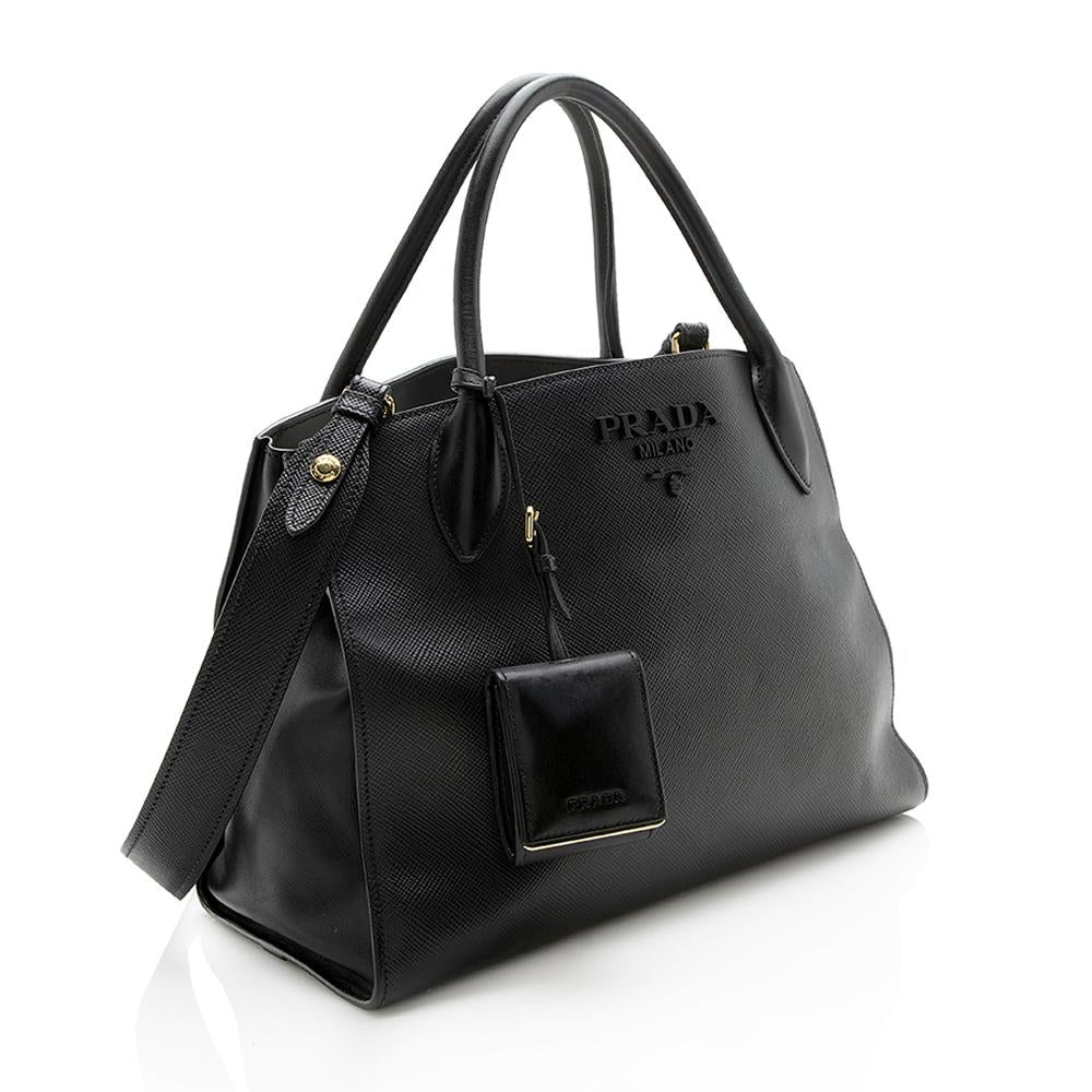 Prada Saffiano Cuir Leather Monochrome Medium Tote  