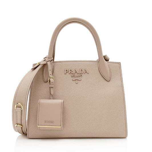 Prada Saffiano Cuir Leather Monochrome Small Tote  