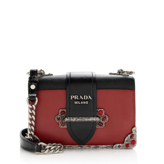 Prada Saffiano Crystal City Cahier Shoulder Bag (SHF-22657)