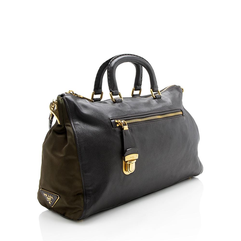 Prada Saffiano Leather Tessuto Large Tote  