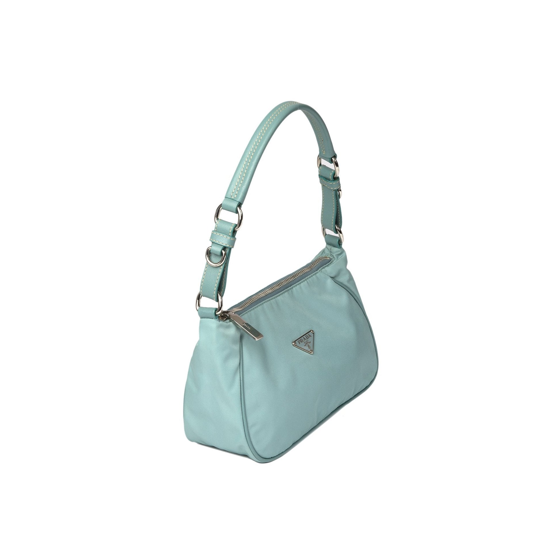 Prada Saffiano Leather Trimmed Tessuto Nylon Shoulder Bag