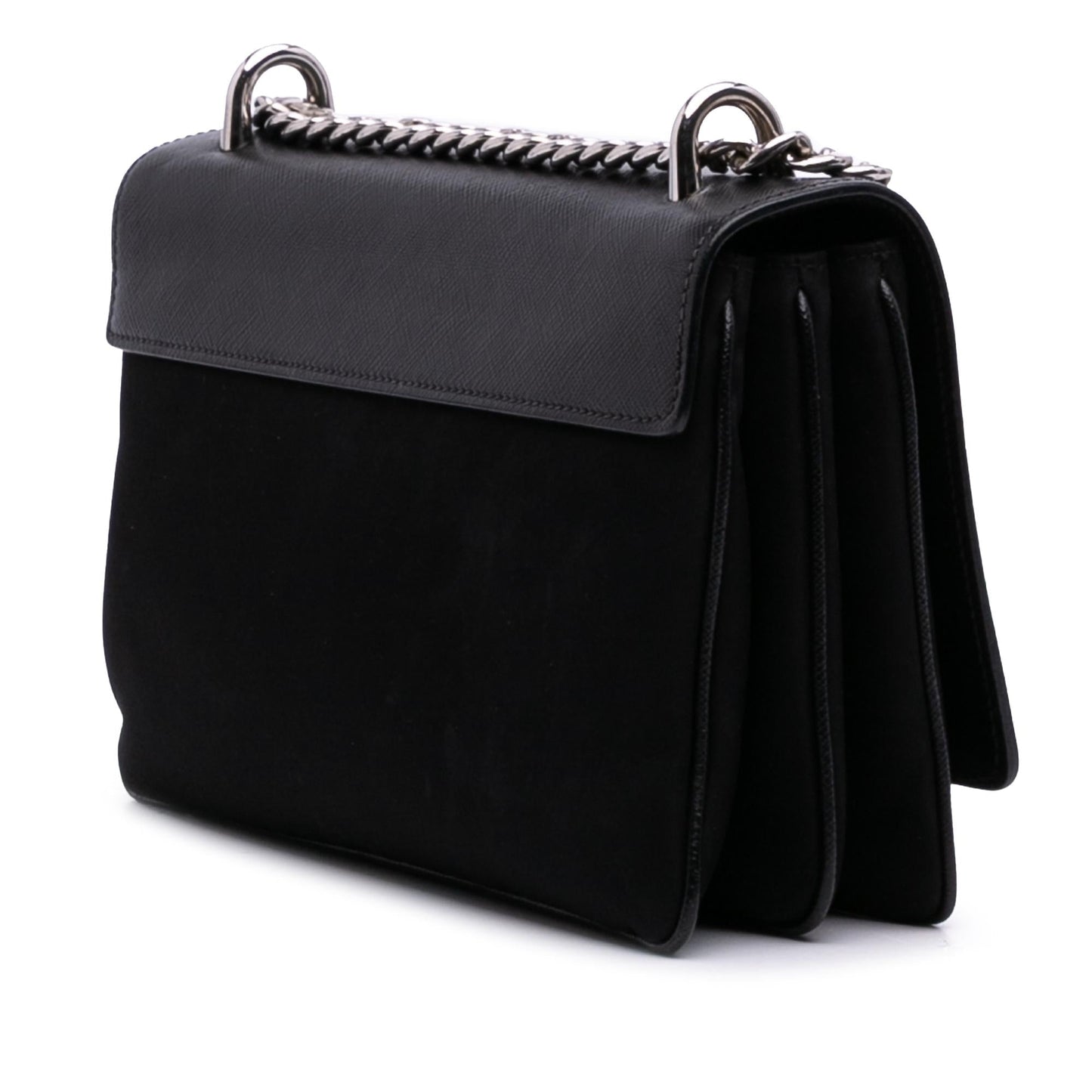 Prada Saffiano Trimmed Tessuto Chain Crossbody