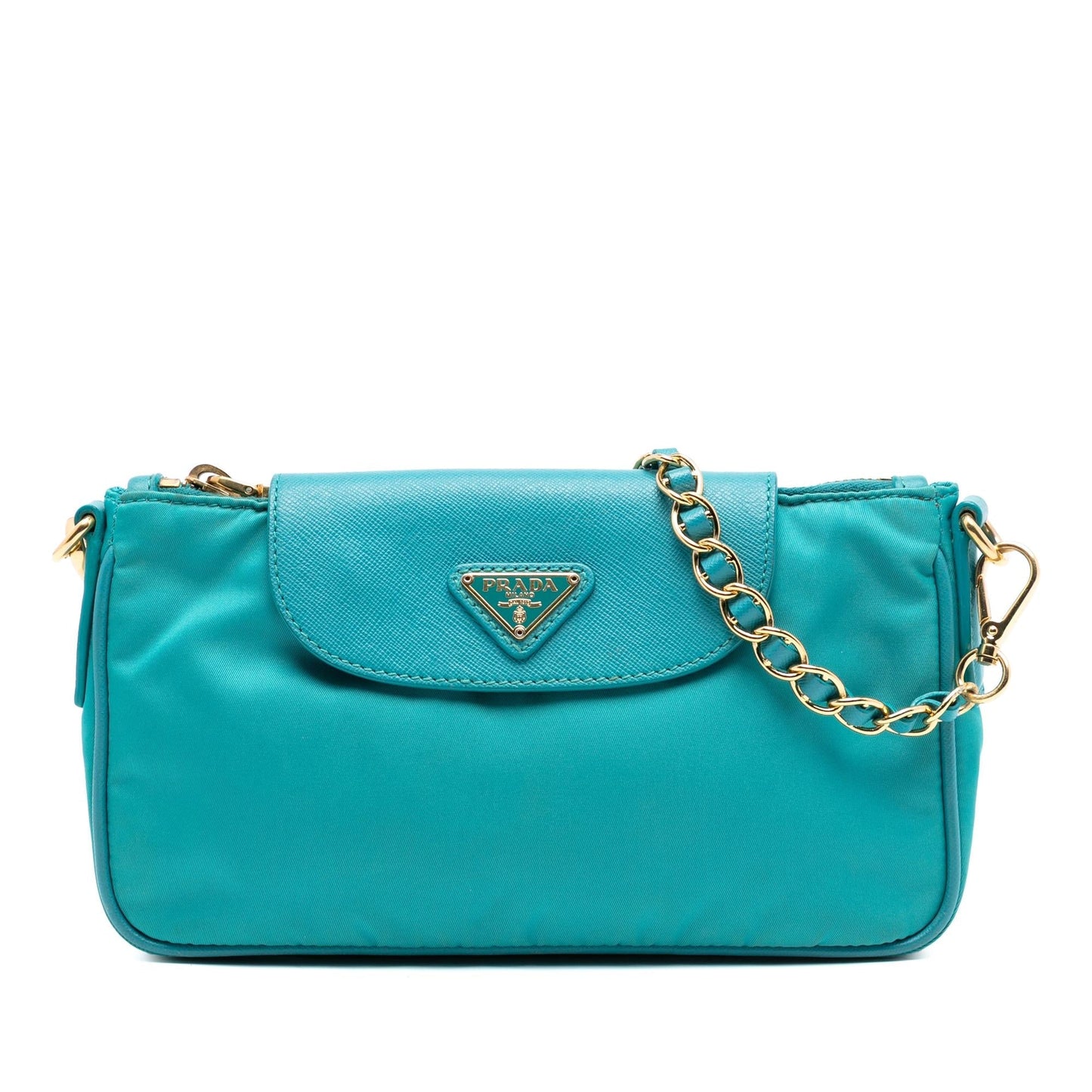 Prada Saffiano Trimmed Tessuto Chain Crossbody
