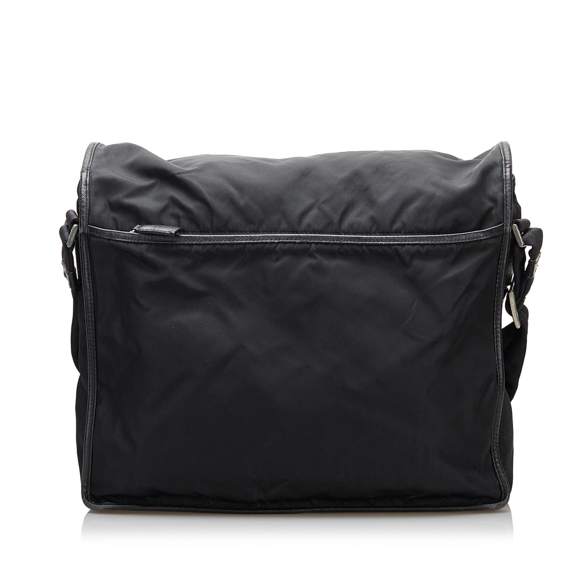 Prada Saffiano-Trimmed Tessuto Crossbody Bag (SHG-36637)