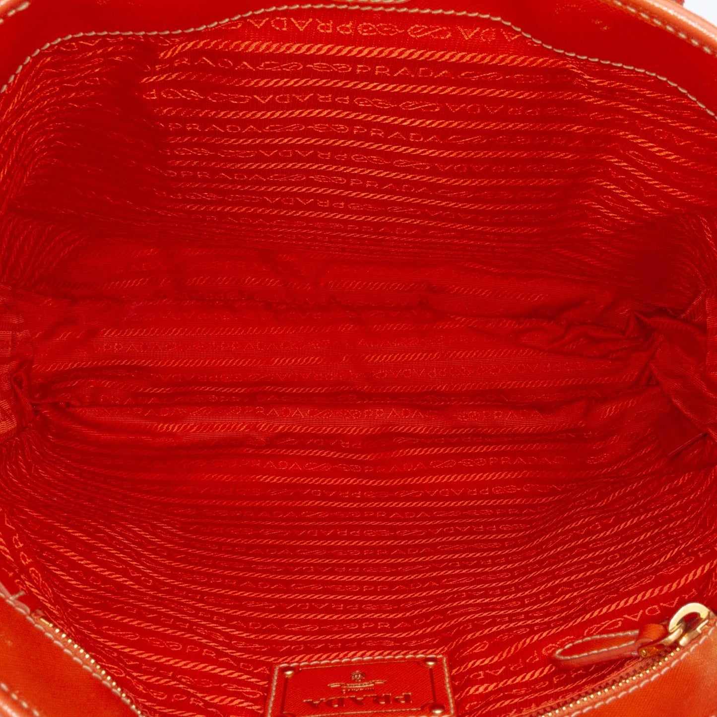Prada Saffiano Trimmed Tessuto Logo Oro Satchel