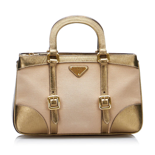Prada Saffiano-Trimmed Tessuto Satchel (SHG-AuWb43)