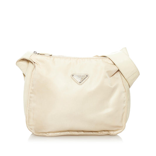 Prada Saffiano Trimmed Tessuto Shoulder Bag (SHG-32896)