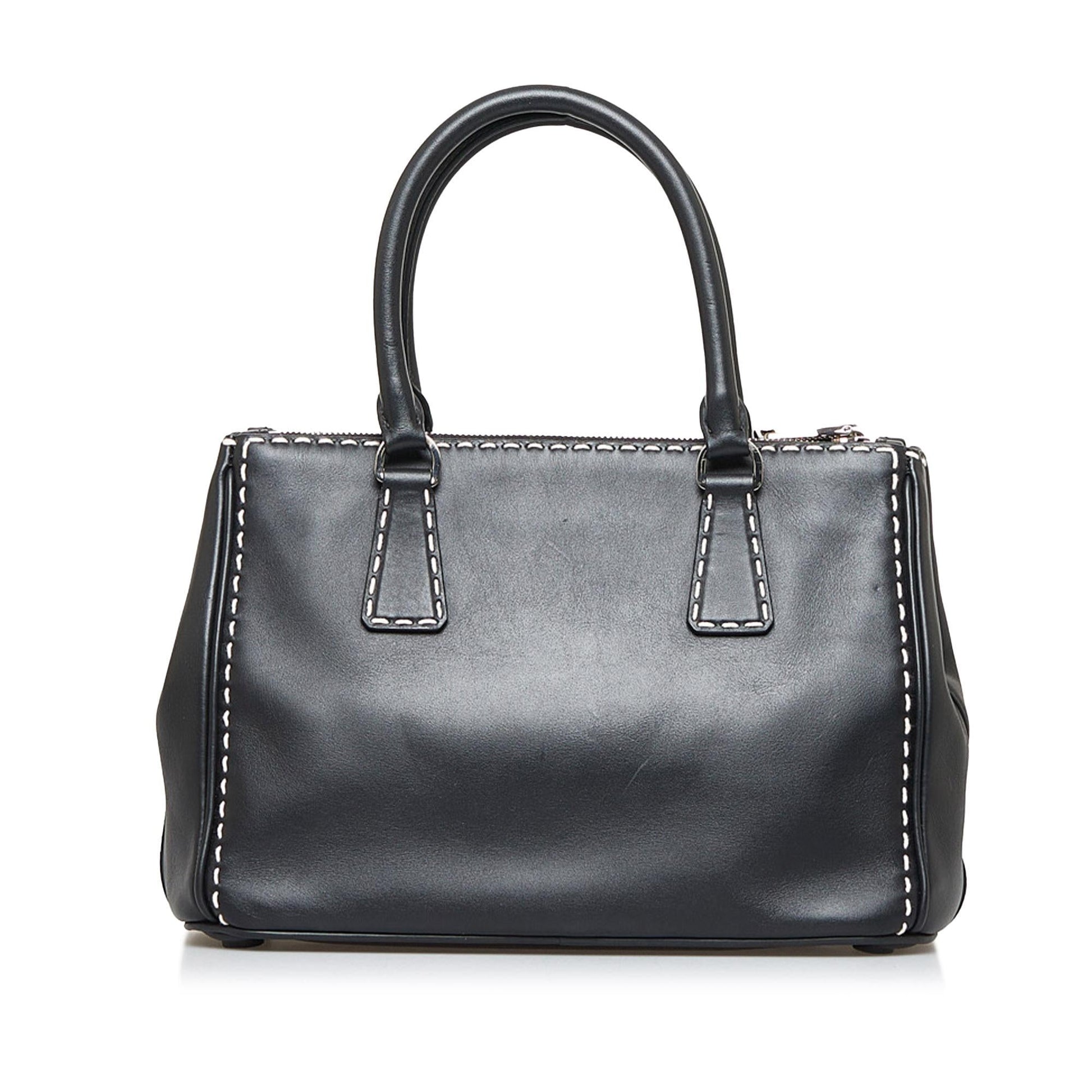 Prada Small City Calf Hand Stitched Galleria Double Zip (SHG- ) Luxury Handbag
