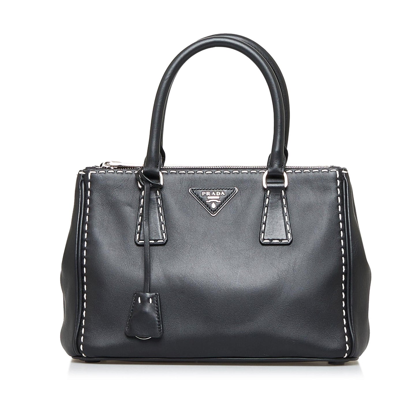 Prada Small City Calf Hand Stitched Galleria Double Zip (SHG- ) Luxury Handbag