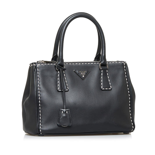 Prada Small City Calf Hand Stitched Galleria Double Zip (SHG- ) Luxury Handbag