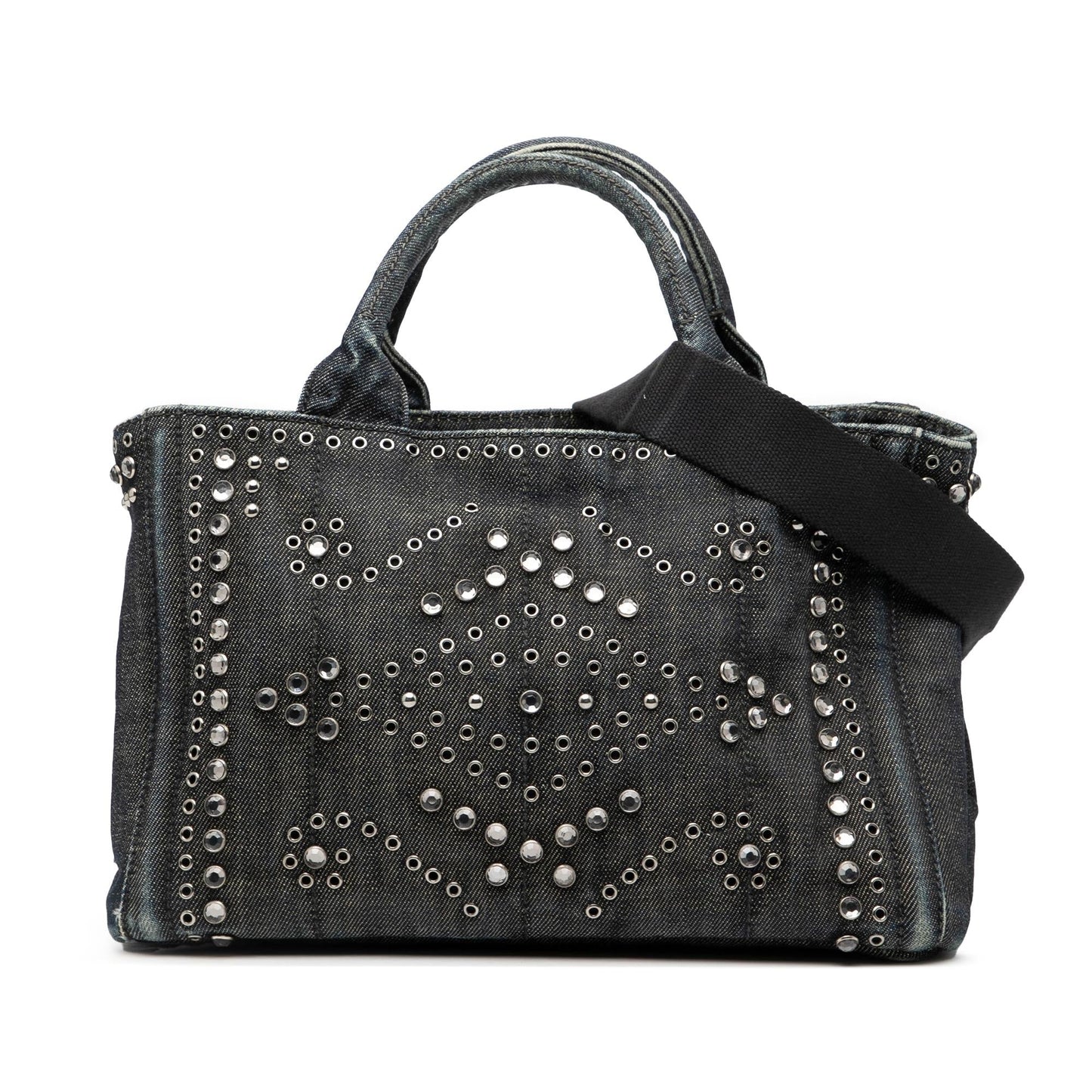 Prada Small Denim Canapa Bijoux and Grommet Satchel
