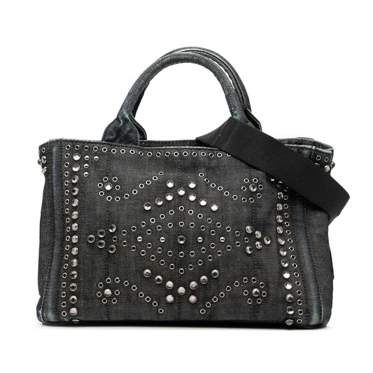 Prada Small Denim Canapa Bijoux and Grommet Satchel