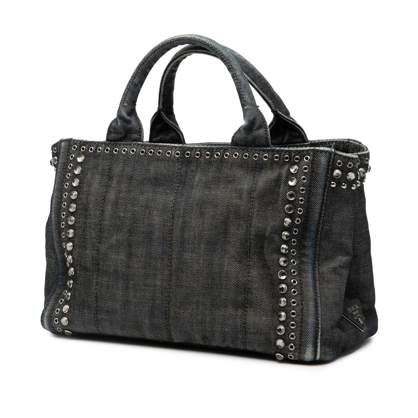Prada Small Denim Canapa Bijoux and Grommet Satchel