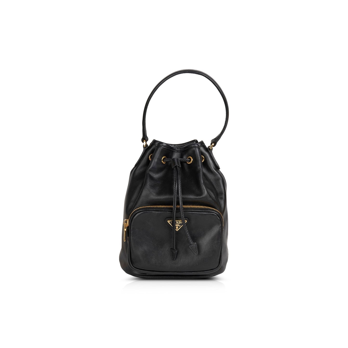 Prada Small Leather Drawstring Bucket Bag
