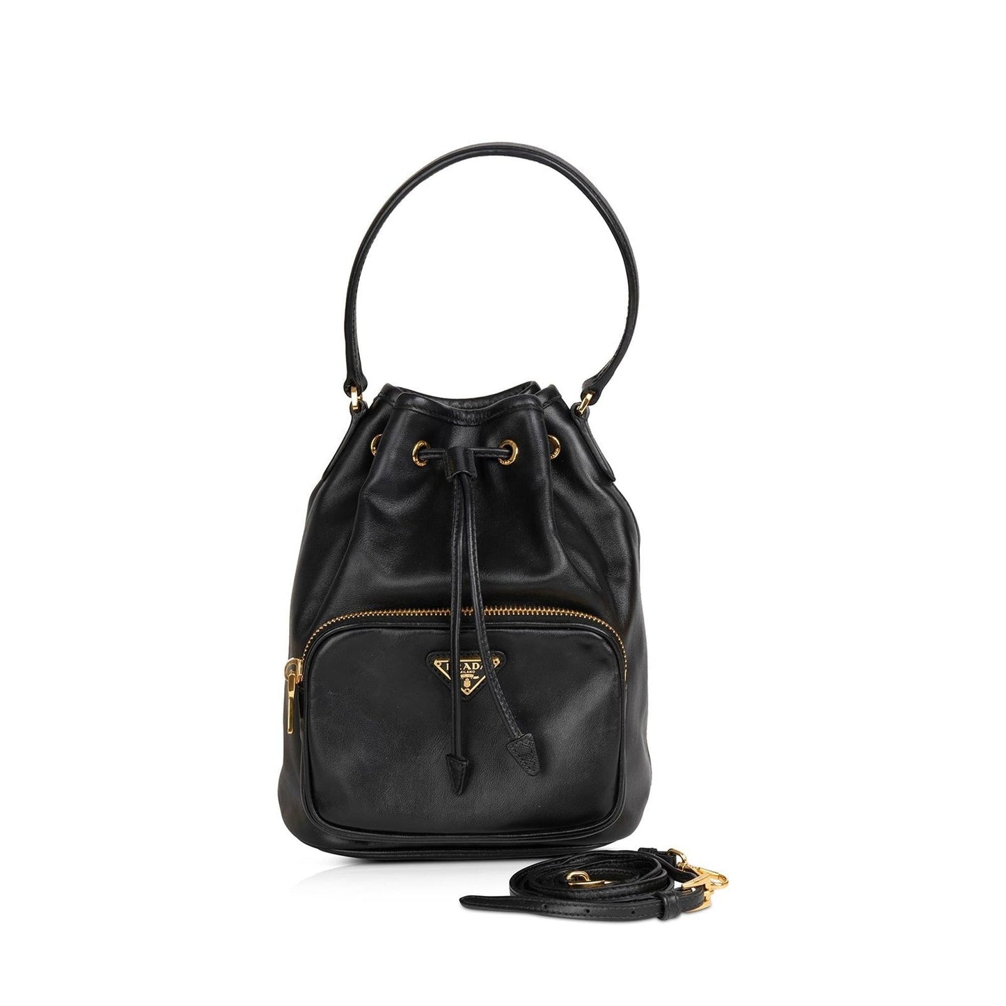 Prada Small Leather Drawstring Bucket Bag