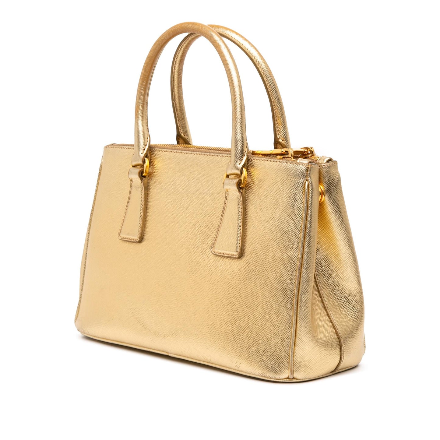 Prada Small Metallic Saffiano Lux Galleria Double Zip Satchel
