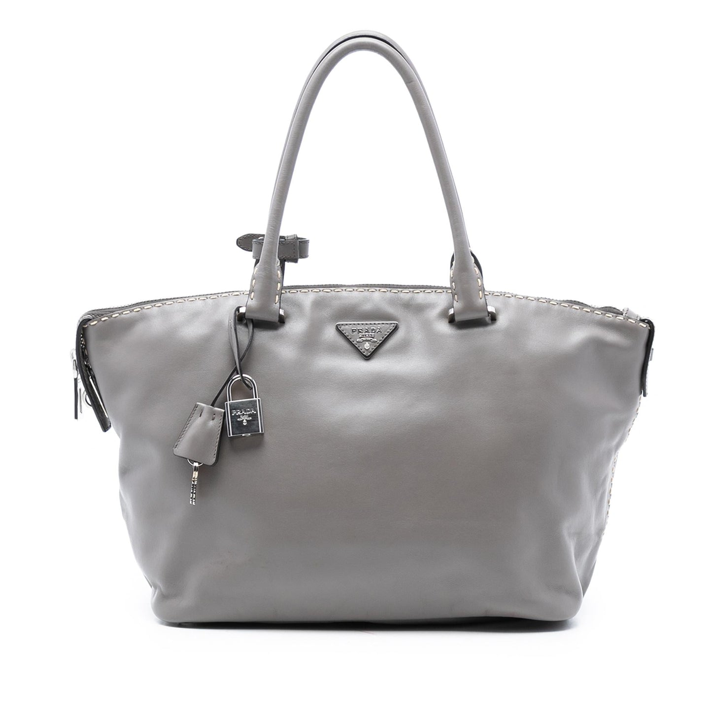 Prada Smooth Calfskin Hand Stitched Double Handle Satchel