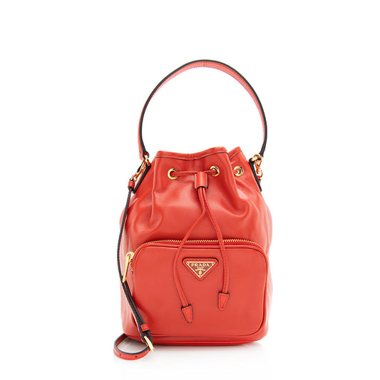 Prada Soft Calf Saffiano Leather Mini Bucket Bag (SHF-20115)