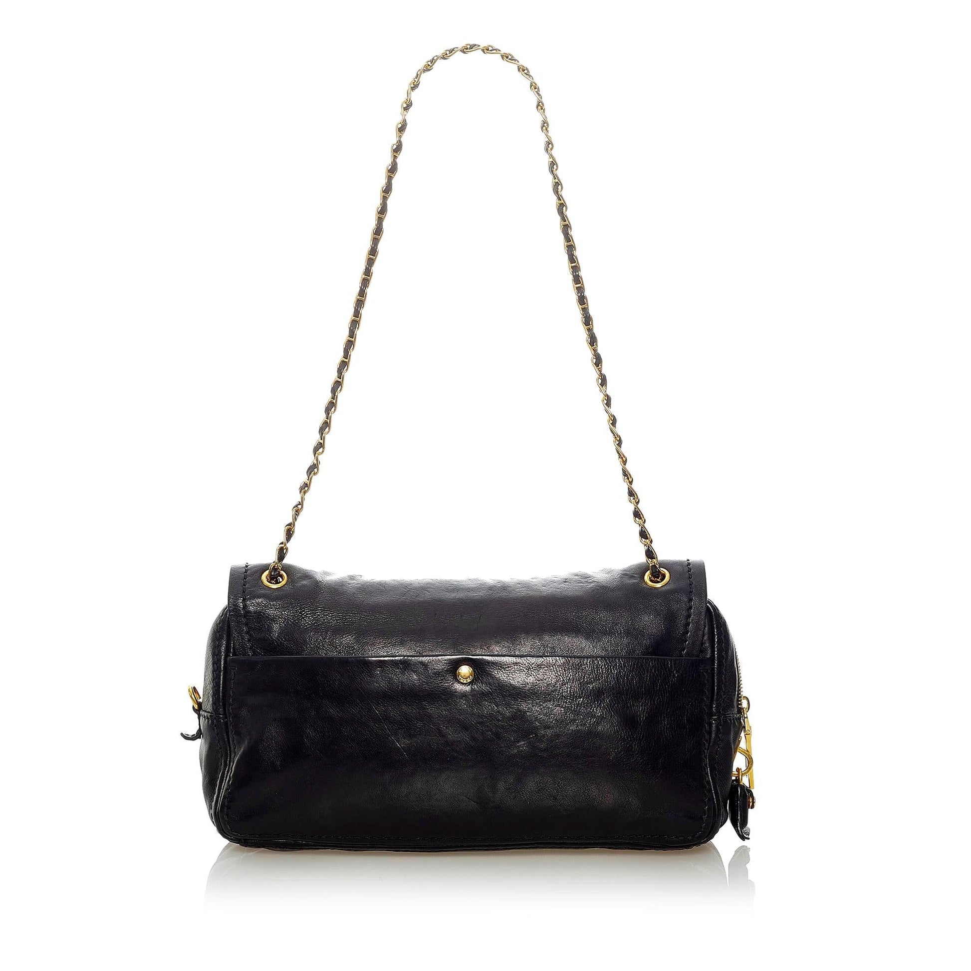 Prada Sound Lock Leather Chain Shoulder Bag (SHG-33005)