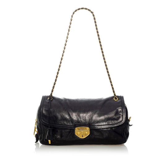 Prada Sound Lock Leather Chain Shoulder Bag (SHG-33005)