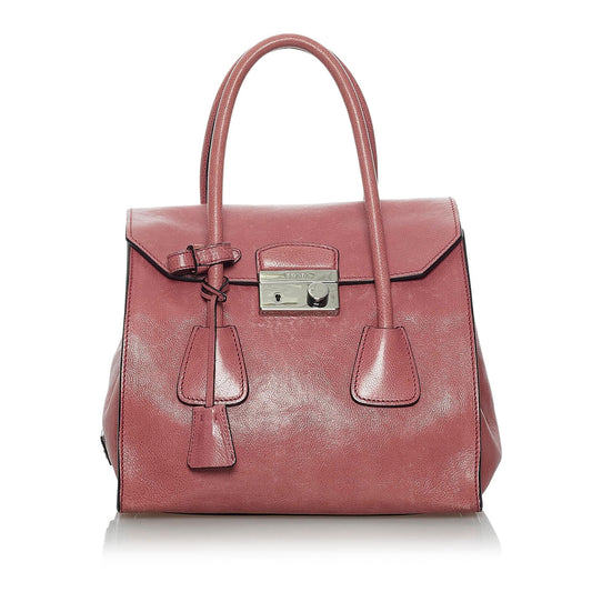 Prada Sound Lock Leather Satchel (SHG-33803)